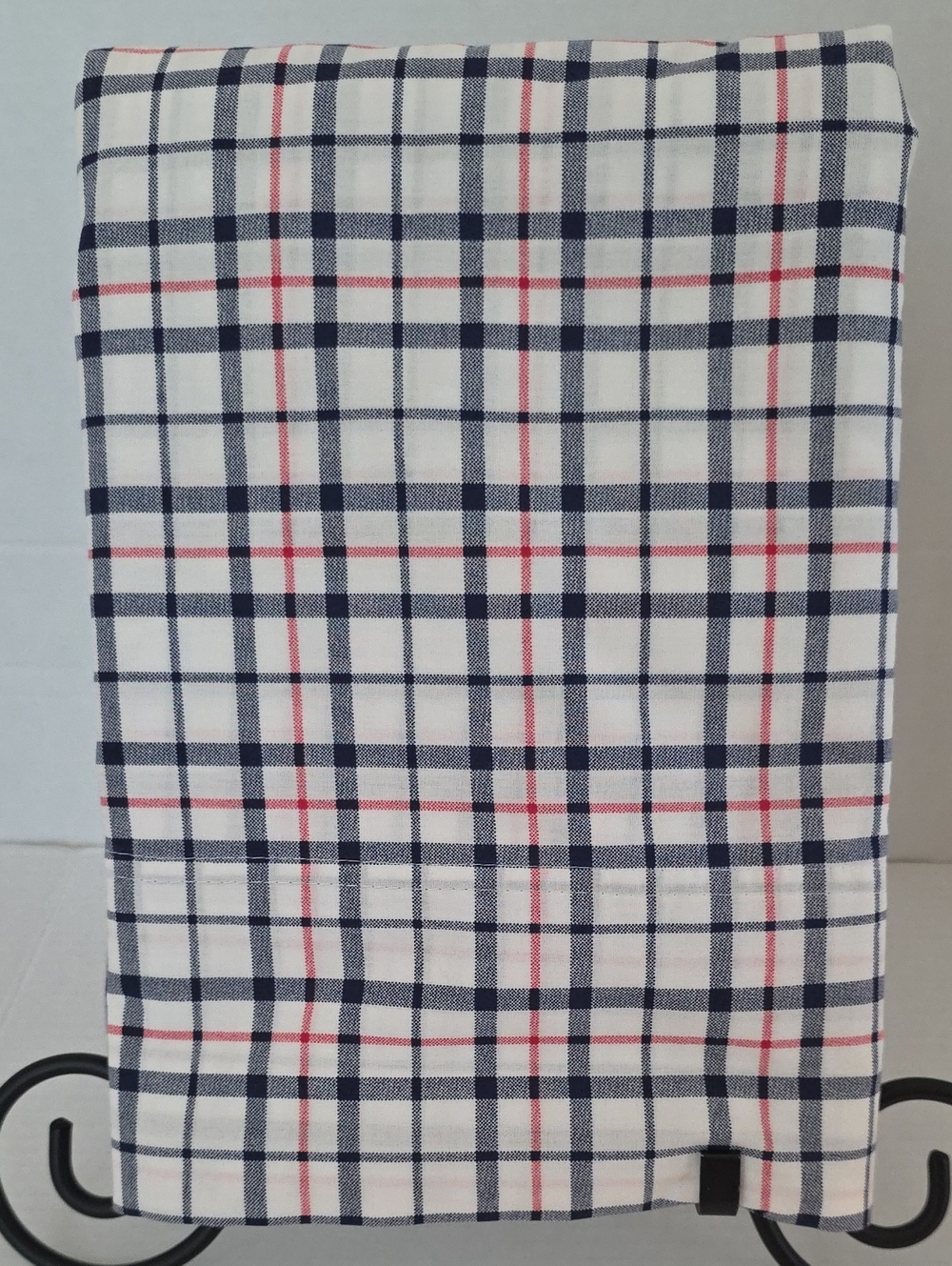 Tommy Hilfiger Navy & Red Checked Classic Plaid Cotton Twin Flat Sheet